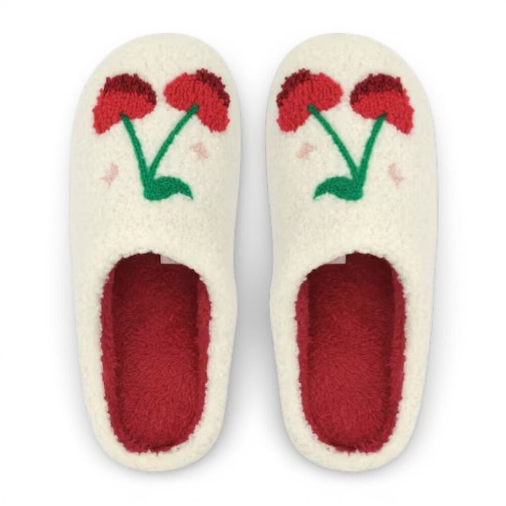 Ashland White Cherry Youth Slippers Cozy Fleece Slip On House Shoes Size 5 NEW